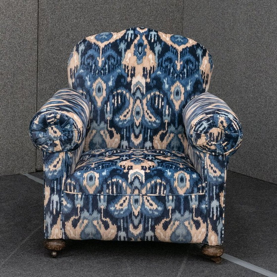 Image 1 of Fauteuil en velours du milieu du siècle avec dossier en forme de soleil, années 1930