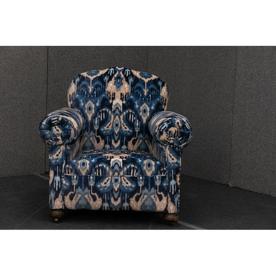 Image 1 of Fauteuil en velours du milieu du siècle avec dossier en forme de soleil, années 1930