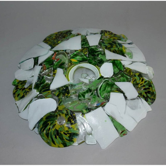 Image 1 of Bol vintage en verre vert et blanc par Jozefina Krosno, Pologne 1980