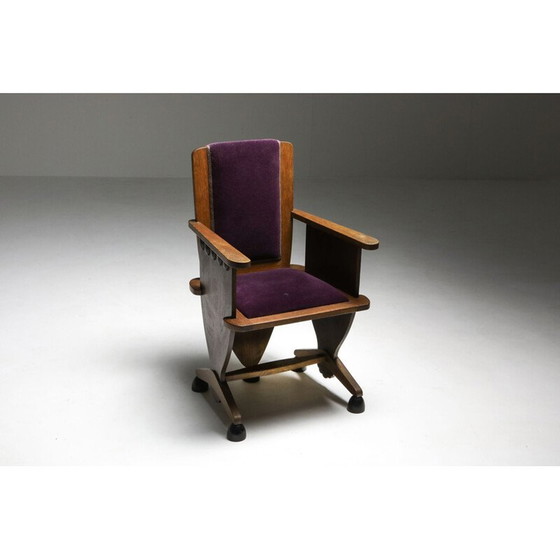 Image 1 of Fauteuil d'école vintage inhabituel avec velours violet Amsterdam 1930s