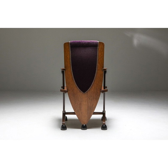 Image 1 of Fauteuil d'école vintage inhabituel avec velours violet Amsterdam 1930s