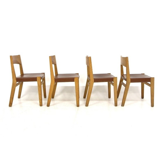 Image 1 of Ensemble de 4 chaises en cuir vintage par John Vedel-Rieper pour Erhard Rasmussen, Danemark 1960