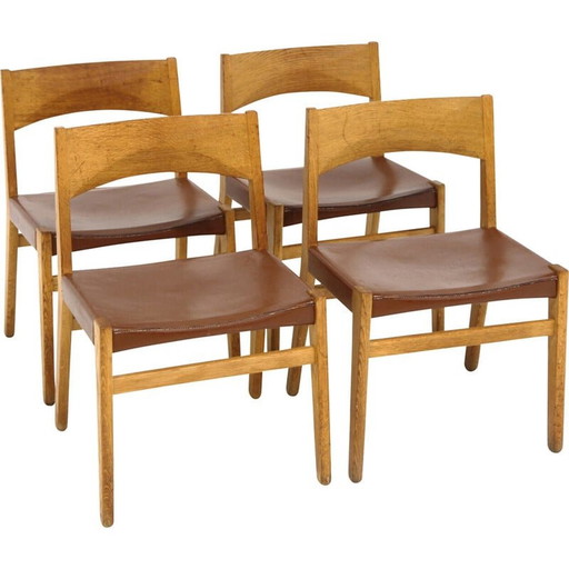 Ensemble de 4 chaises en cuir vintage par John Vedel-Rieper pour Erhard Rasmussen, Danemark 1960