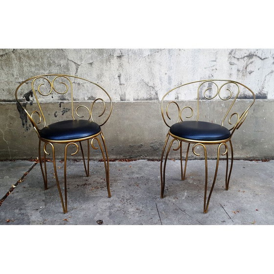Image 1 of Paire de fauteuils vintage avec volutes en laiton 1960