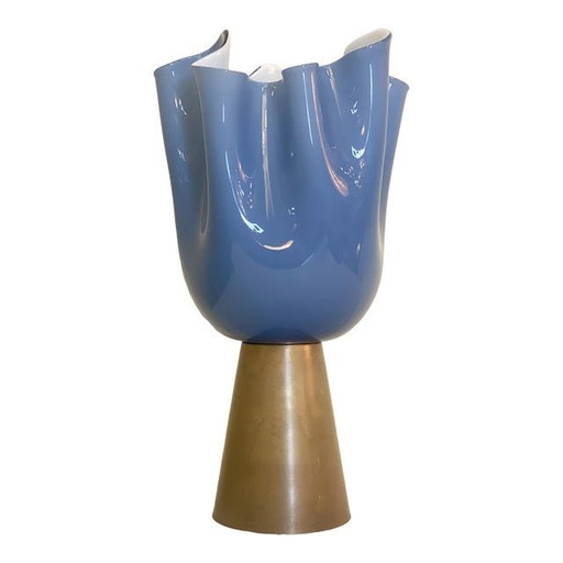 Lampe de table contemporaine en verre de Murano bleu laiteux