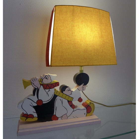 Image 1 of Lampe vintage avec deux clowns en bois peint, 1950