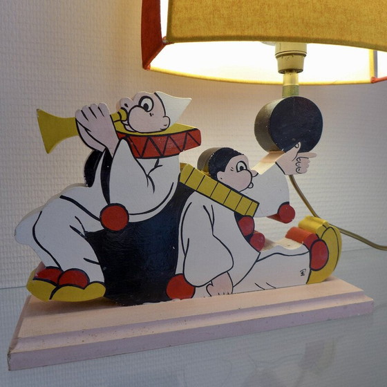 Image 1 of Lampe vintage avec deux clowns en bois peint, 1950