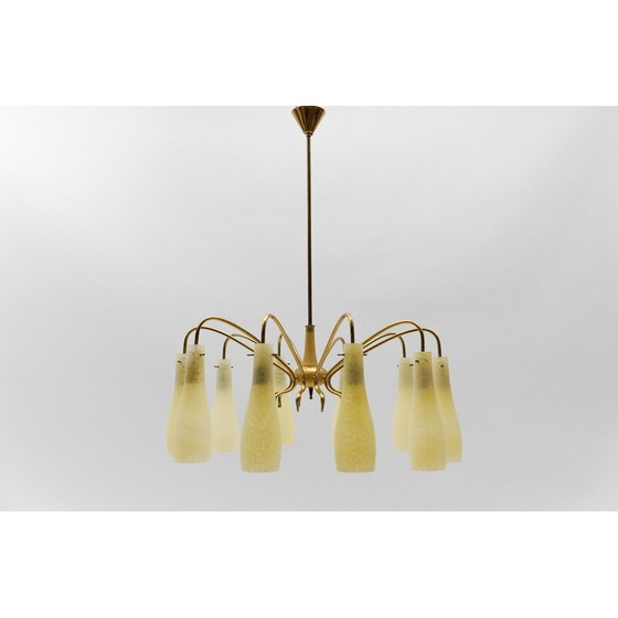 Image 1 of Lustre Sputnik vintage en laiton et verre avec 10 lumières, Italie 1950