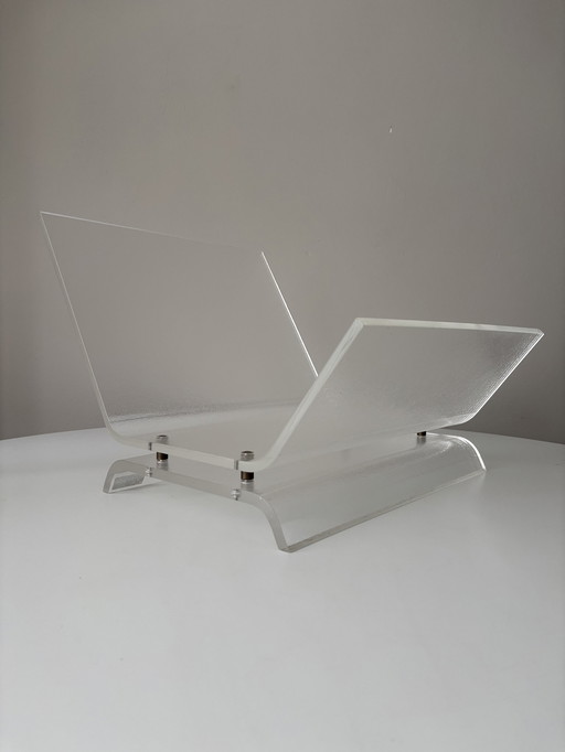 Porte-revues Vintage 80s Plexiglass strié Céleste