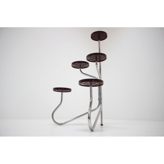 Image 1 of Porte-fleurs vintage en chrome et bois, Tchécoslovaquie 1940