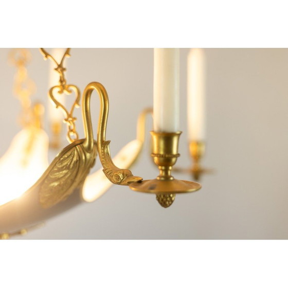 Image 1 of Lustre vintage en bronze doré et tôle laquée noire pour Maison Baguès, France 1950