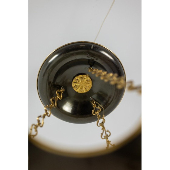 Image 1 of Lustre vintage en bronze doré et tôle laquée noire pour Maison Baguès, France 1950