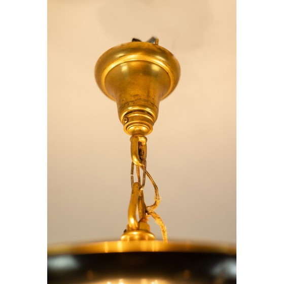 Image 1 of Lustre vintage en bronze doré et tôle laquée noire pour Maison Baguès, France 1950