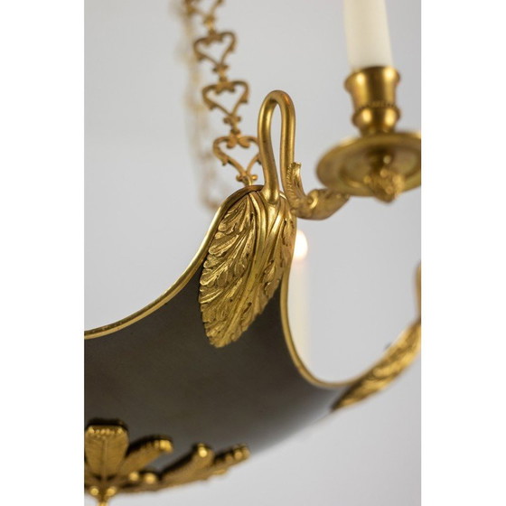 Image 1 of Lustre vintage en bronze doré et tôle laquée noire pour Maison Baguès, France 1950