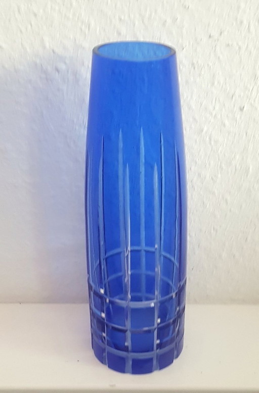 Vase en cristal bleu, années 1960