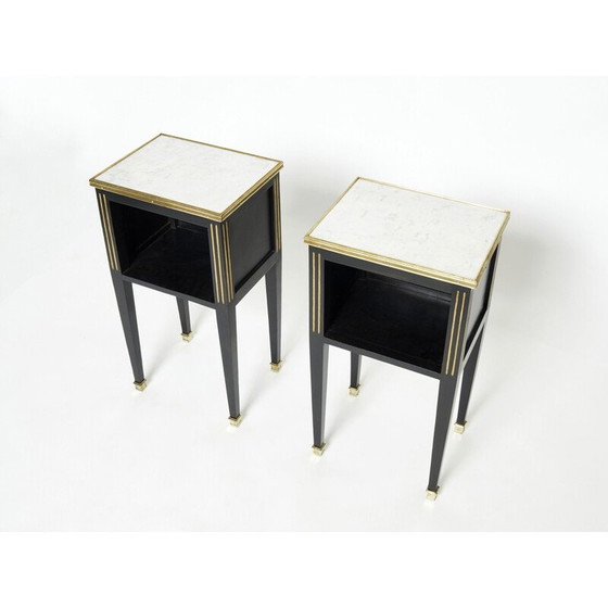 Image 1 of Paire de tables de chevet vintage en laiton et marbre par Jansen, 1950
