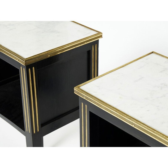 Image 1 of Paire de tables de chevet vintage en laiton et marbre par Jansen, 1950