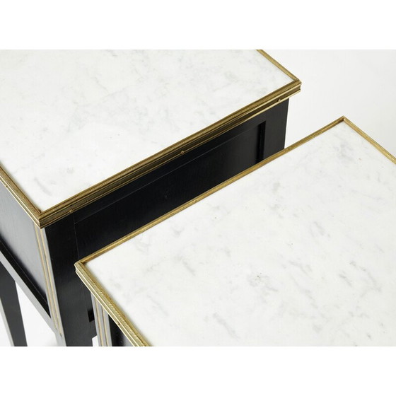 Image 1 of Paire de tables de chevet vintage en laiton et marbre par Jansen, 1950