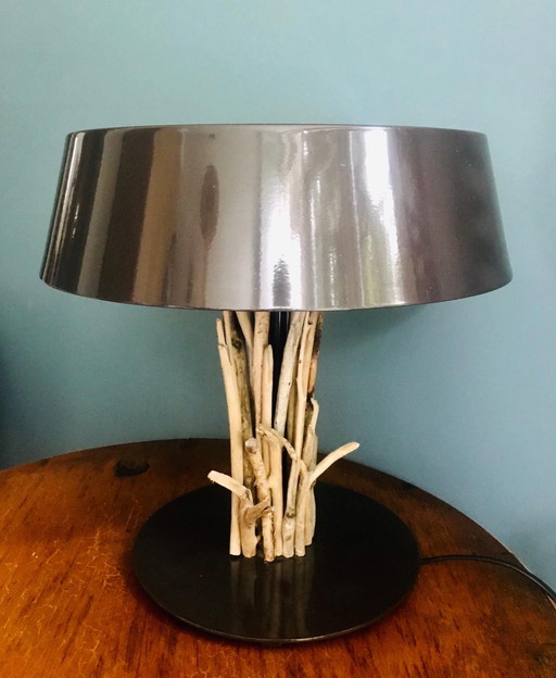 Lampe à poser design bois et acier