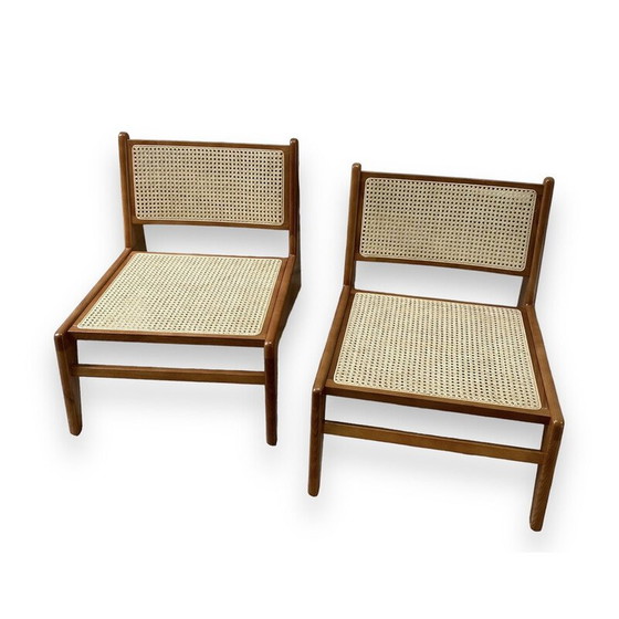 Image 1 of Paire de fauteuils vintage en rotin et teck, 1950