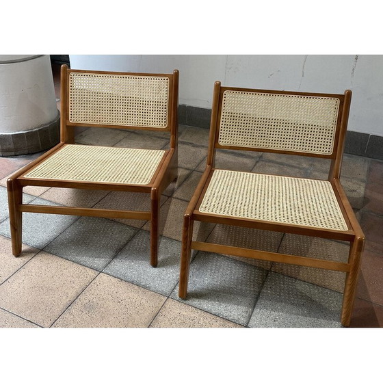 Image 1 of Paire de fauteuils vintage en rotin et teck, 1950
