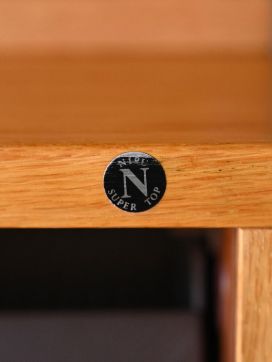 Image 1 of Vintage 1960S Scandinavian Oak Office Cabinet With Metal Legs And Roll-Top Door