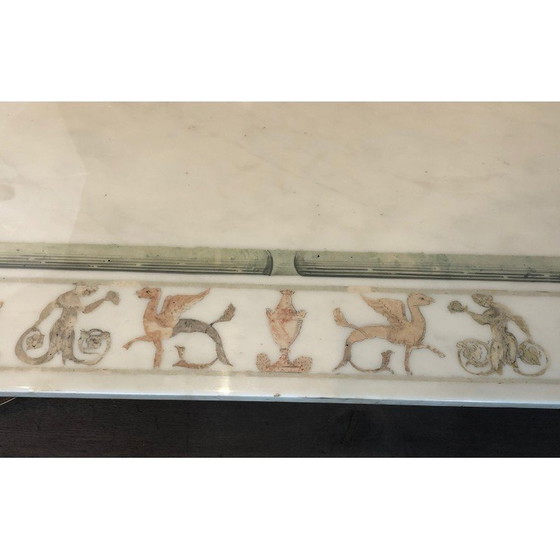 Image 1 of Table basse vintage en bronze et laiton avec plateau en marbre décoré de motifs de style grec