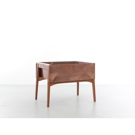Jardinière vintage scandinave en hêtre et cuivre