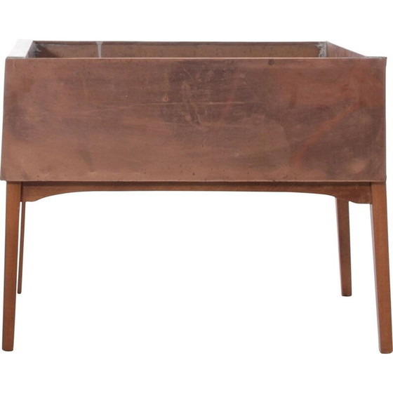 Image 1 of Jardinière vintage scandinave en hêtre et cuivre