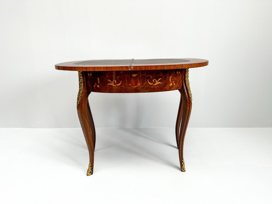 Image 1 of Table de jeu italienne en bois marqueté - 20ème siècle