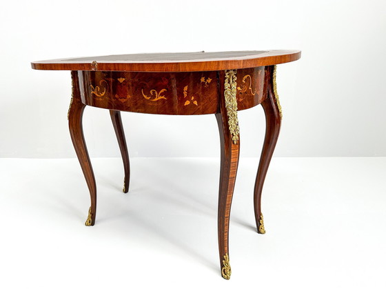 Image 1 of Table de jeu italienne en bois marqueté - 20ème siècle