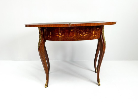 Image 1 of Table de jeu italienne en bois marqueté - 20ème siècle