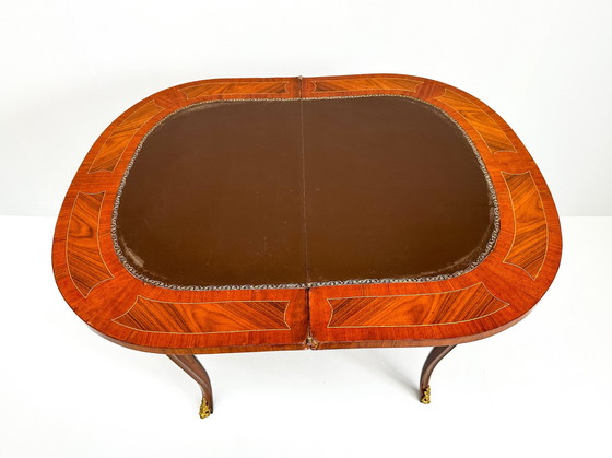 Image 1 of Table de jeu italienne en bois marqueté - 20ème siècle