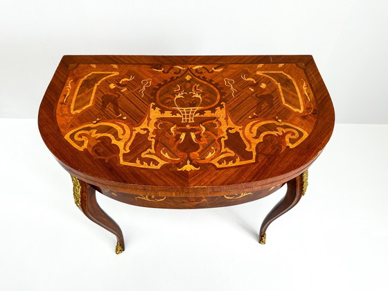 Image 1 of Table de jeu italienne en bois marqueté - 20ème siècle