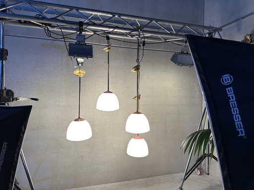 3x Lampes d'école Art Déco - Opaline et laiton