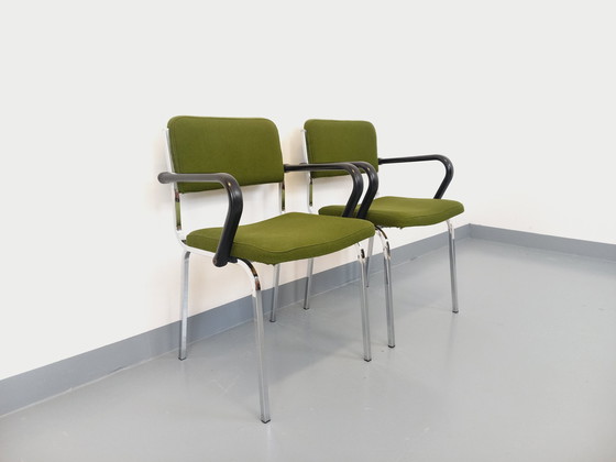 Image 1 of Paire De Fauteuils Vintage En Tissu Et Chrome Des Années 70