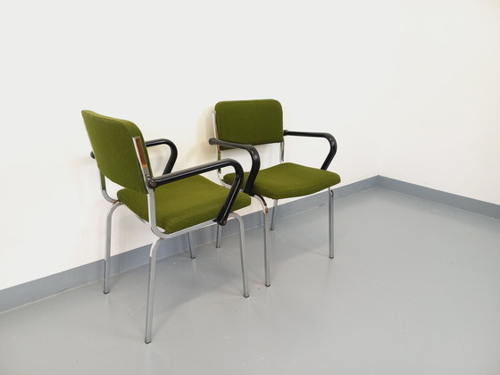 Image 1 of Paire De Fauteuils Vintage En Tissu Et Chrome Des Années 70