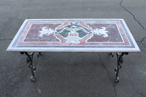 Image 1 of Table en fer avec plateau en marbre, Italie 1980S