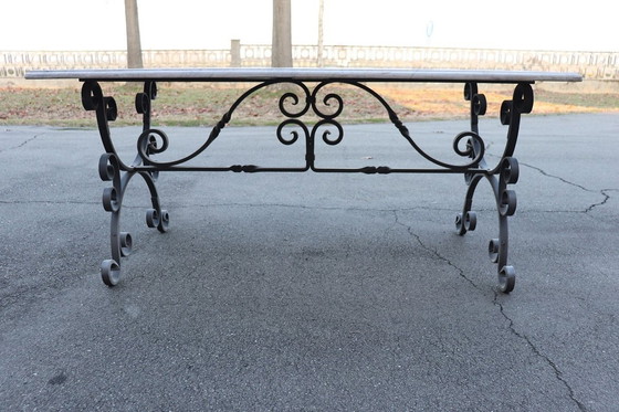 Image 1 of Table en fer avec plateau en marbre, Italie 1980S