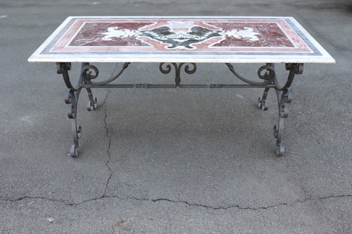 Table en fer avec plateau en marbre, Italie 1980S