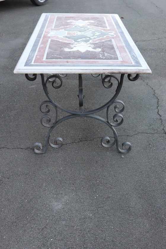 Image 1 of Table en fer avec plateau en marbre, Italie 1980S