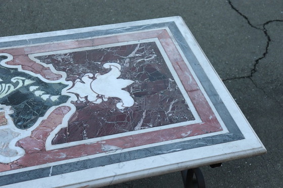 Image 1 of Table en fer avec plateau en marbre, Italie 1980S