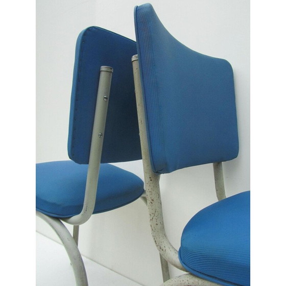 Image 1 of Ensemble de 9 chaises industrielles Tubax bleues - années 1950