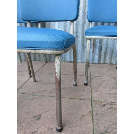 Image 1 of Ensemble de 9 chaises industrielles Tubax bleues - années 1950