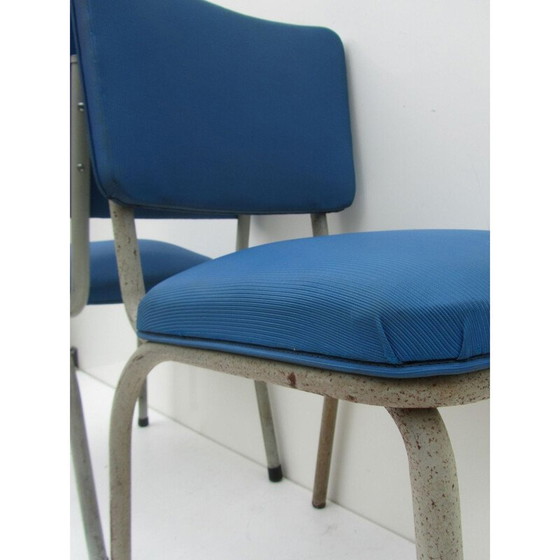 Image 1 of Ensemble de 9 chaises industrielles Tubax bleues - années 1950