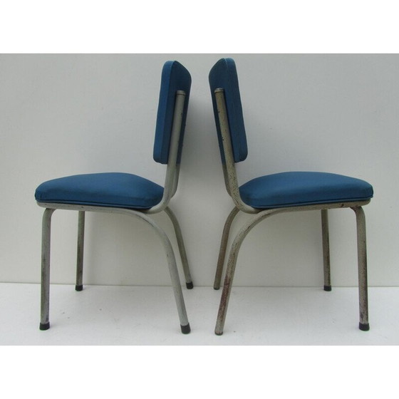 Image 1 of Ensemble de 9 chaises industrielles Tubax bleues - années 1950