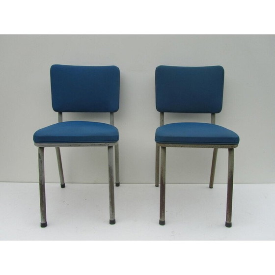 Image 1 of Ensemble de 9 chaises industrielles Tubax bleues - années 1950