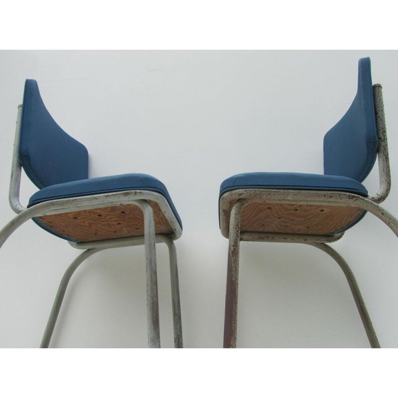 Image 1 of Ensemble de 9 chaises industrielles Tubax bleues - années 1950