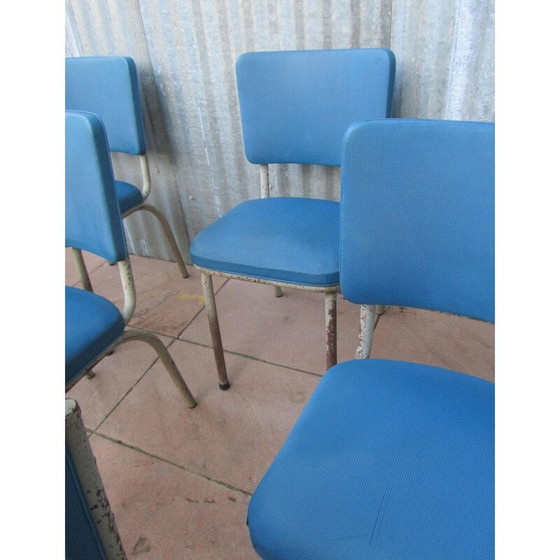 Image 1 of Ensemble de 9 chaises industrielles Tubax bleues - années 1950