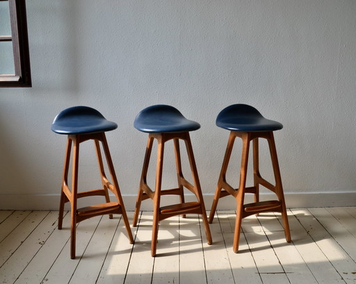 3X tabourets de bar en teck Erik Buch modèle 61